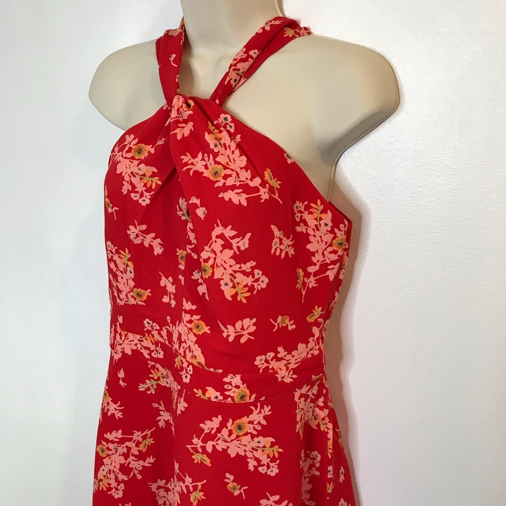 NEW 19 Cooper Red Floral Halter Dress Flare Large - Picture 3 of 9